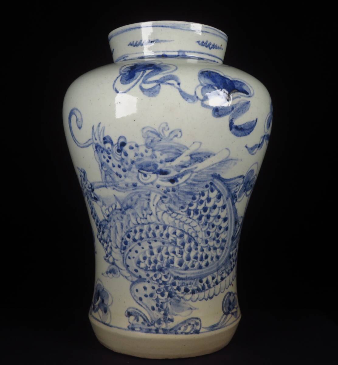 【SAKURAYA】コレクター委託品【李朝 染付雲龍文壷】青花 花瓶 壺 時代 朝鮮古美術 朝鮮古陶磁 高麗 韓国 骨董品 古美術品 高さ33cm