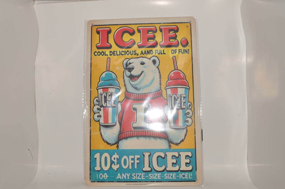 【新品・未使用】 ICEE. アイシー ブリキ看板 ヴィンテージ 昭和 レトロ アンティーク メタル アメリカ フローズン アイス シロクマ クマ
