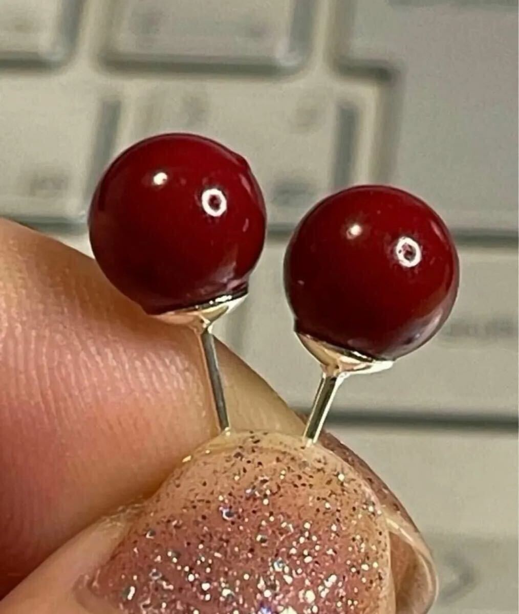 レディースアクセサリー　ピアス　赤珊瑚8mm 6mm 4mm 3点セット　シルバー