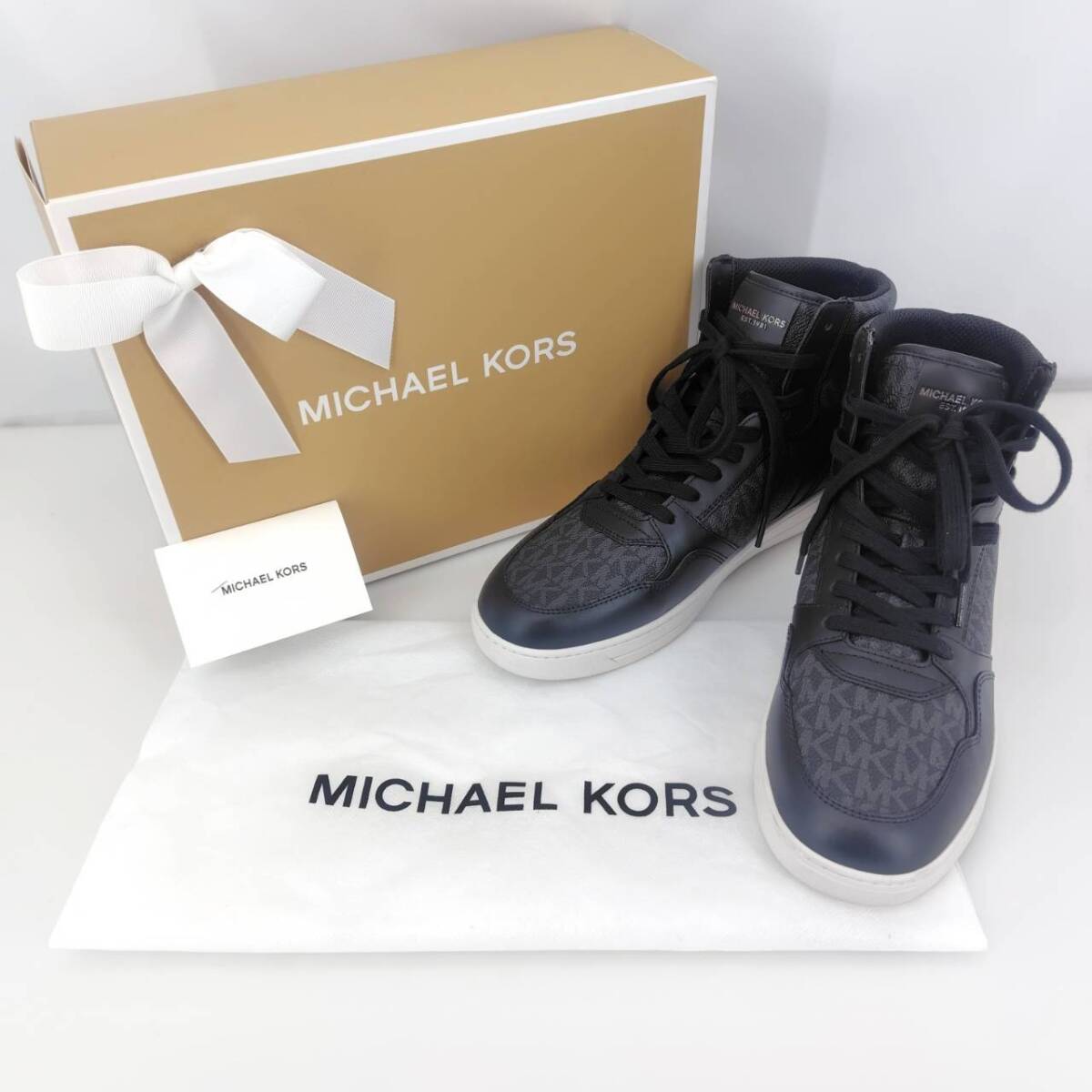 05w09989 マイケルコース Michael Kors スニーカー ハイカット ブラック/黒 9M 27.0cm カンボジア製 メンズ スニーカー 中古品