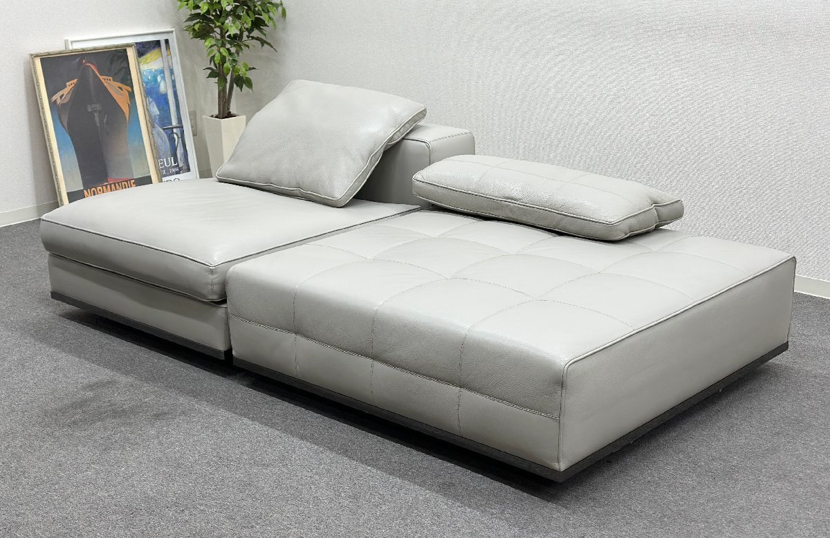 ■Minotti/ミノッティ■LAWRENCE/ローレンス システムソファ オットマン　レザー　グレー/ベージュ系　高級　エレガント★埼玉発送★