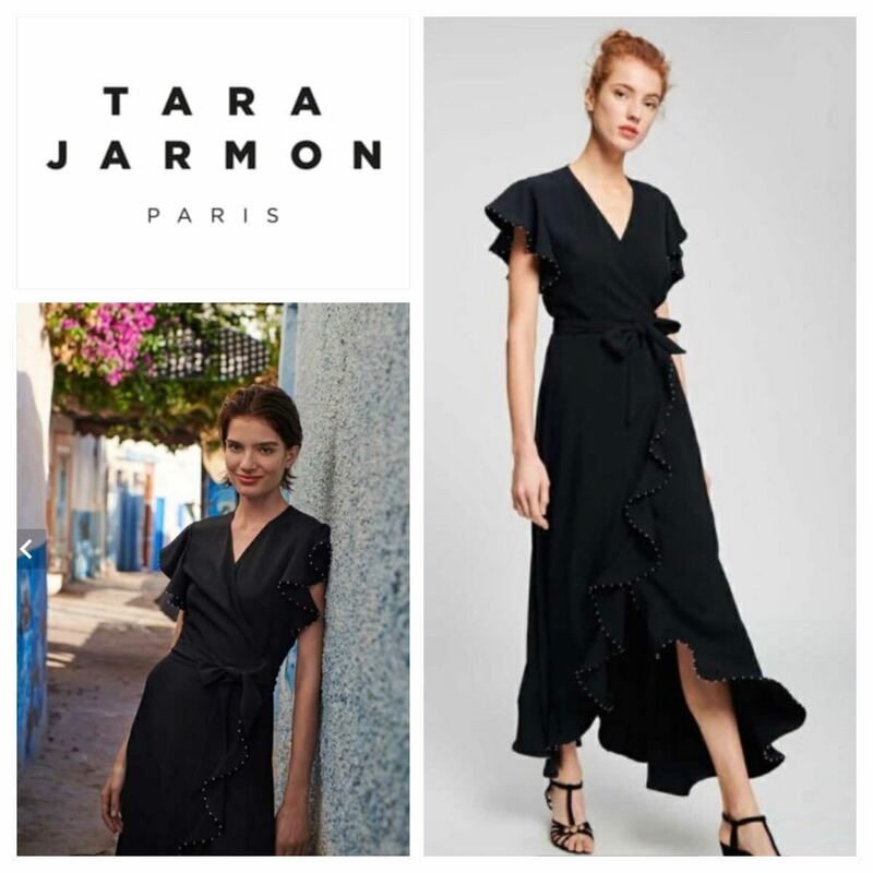 TARA JARMON フリルラップロングワンピース　パール　パーティー　二次会　IMPORTED 97,900円　34 ロングワンピース マキシ　2037