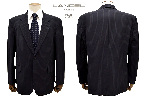 L-1690★LANCEL ランセル COMACH Tailored by HANSHIN 阪神百貨店★正規品 ネイビー紺色 ピンストライプ柄 テーラードジャケット Ｍ 相当