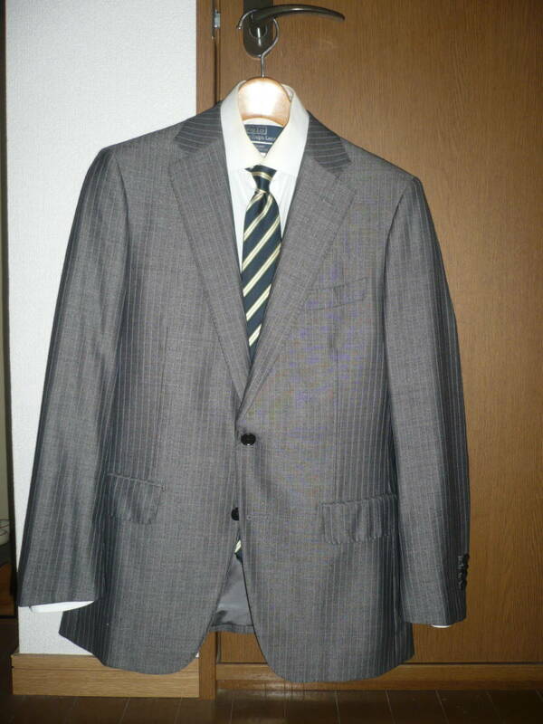 THE SUIT COMPANY 2ボタンシルク混ペンシルストライプスーツ グレー 本切羽 総裏 165cm-8Drop