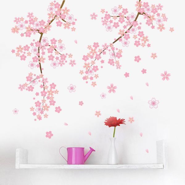 ウォールステッカー 桜 ステッカー 春 木 植物 桜吹雪 満開の桜 壁紙 ウォールペーパー 壁シール 60cｍ×45cｍ2枚