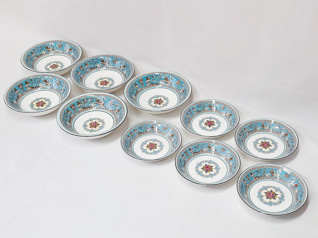 R-081228イギリス WEDGWOOD(ウェッジウッド) FLORENTINE TURQUOISE(フロレンティーン ターコイズ) サラダボウル大小10枚(サラダソーサー)