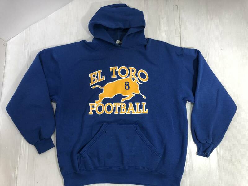 USA製スウェットパーカ【M.J.SOFFE】サイズ表記XL 青色　EL TORO FOOTBALL アメリカ買い付け品US古着アメカジファッションスタイル