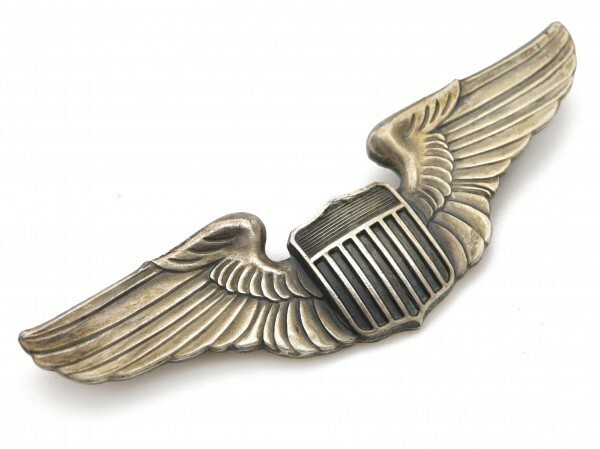 WW2 USAAF シルバー製 パイロット ウイング ビンテージ フルサイズ章 ピン エアフォース ミリタリー バッジ 空軍 米軍 徽章 アメリカ軍