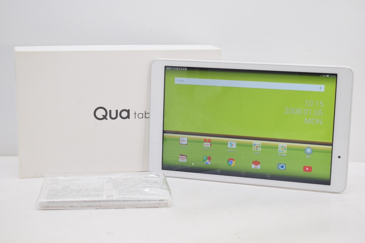 動作品 au エーユー Qua Tab 02 キュア タブ HWT31 元箱 取説付 パウダーホワイト 白 HUAWEI ファーウェイ タブレット RP-164K/701