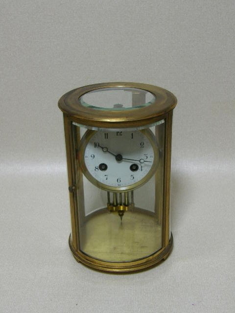 置き時計　フランス　アンティーク　円筒型　ホーロー文字盤　ニッケル振り子
