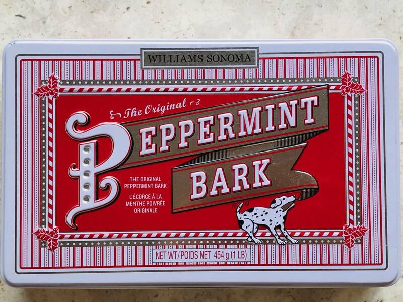 Williams Sonoma ウィリアムズ ソノマ ペパーミントバーク peppermint bark チョコレート 缶 22.5㎝ 空き缶クリスマス風物詩