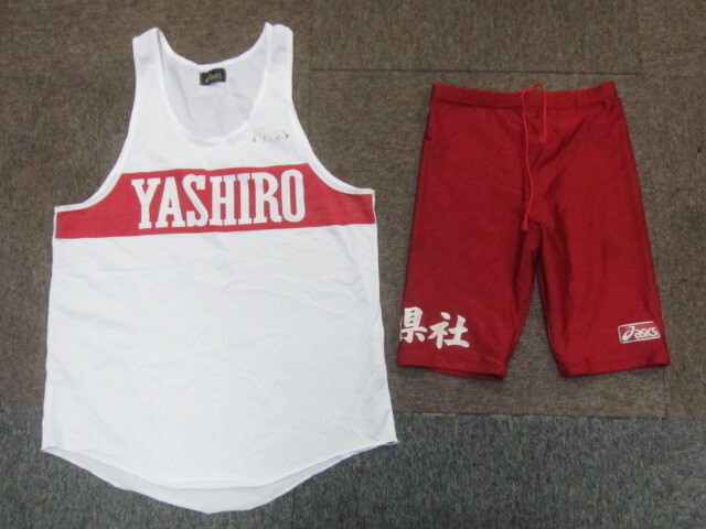 アシックス製　社高校　陸上部　ユニフォーム上下セット タンクトップ ショートパンツ ランニングタイツ トラックスーツ上下 高校駅伝03220