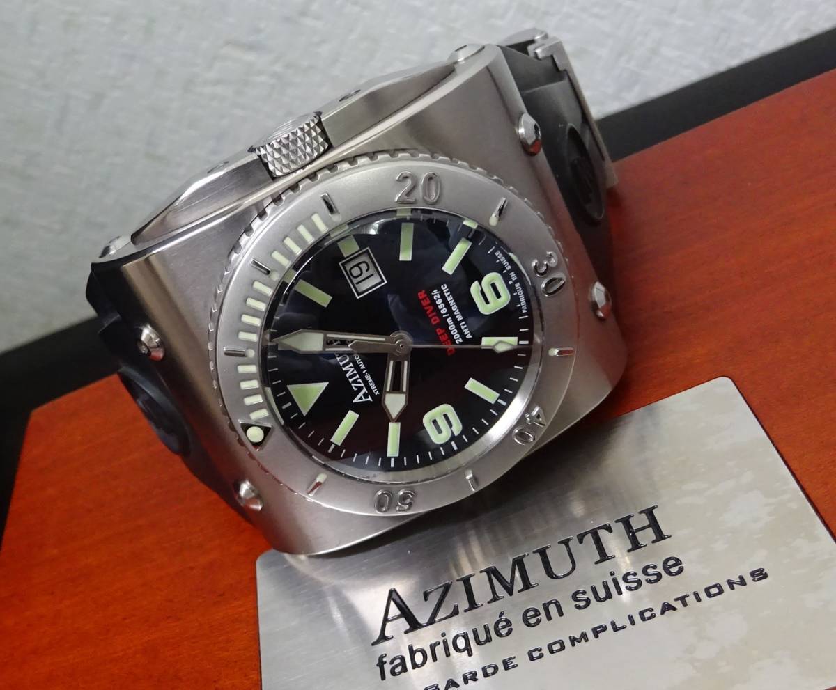 激希少 良品 チタニウム AZIMUTH アジムート エクストリーム1 ディープダイバー 2000m 黒文字盤 メンズ 自動巻 純正内外箱あり 本物