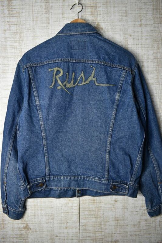 ☆80s US古着 Levi´s 70506 USA製 RUSH ラッシュ バンド 手書き ペイント リーバイス デニムジャケット【42(M相当)】　◆2176◆