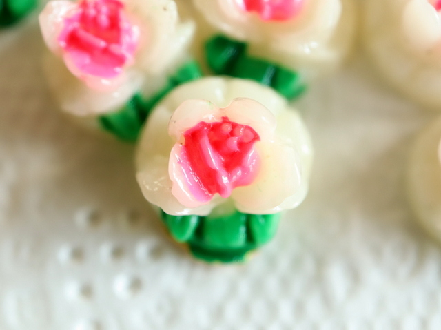 ミニ ピンク ローズ バラ フラワー 花 ジャパン ヴィンテージ 日本製 レトロ カボション ハンドメイド アクセサリー パーツ 7mm 4個