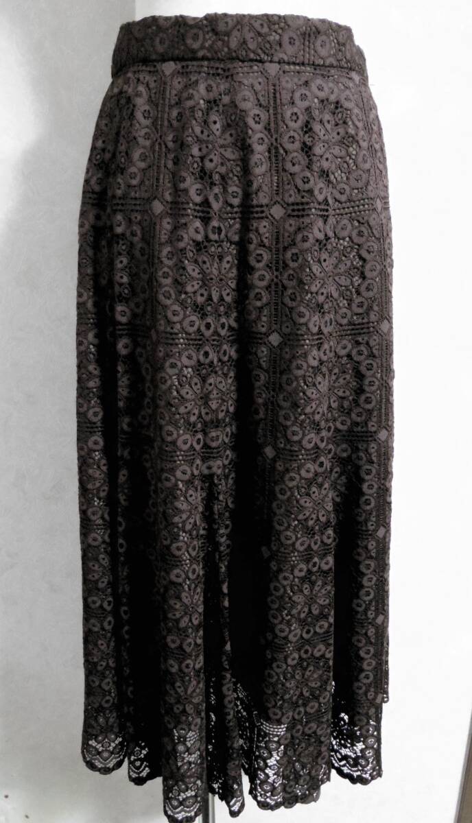 SALE!! 新品　自宅保管品　SN　BY　STYLENOTE　千趣会　茶系レース　ロングフレアースカート　Lサイズ