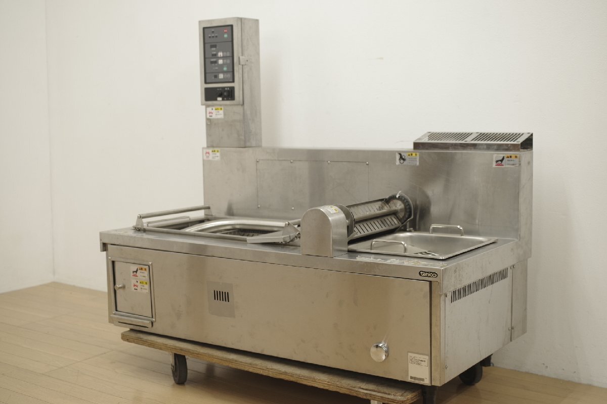 タニコー tanico 2021年製 連続ガスフライヤー CFL-12L 14.0kW 都市ガス 13A 100V 卓上型 潜行ネットコンベア 25L 1200幅 中古 厨房