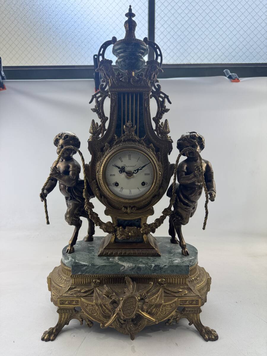 大型　高級　Imperial　時計　イタリア製　インペリアル　大理石　天使　置時計　アンティーク　当時物　鍵付き