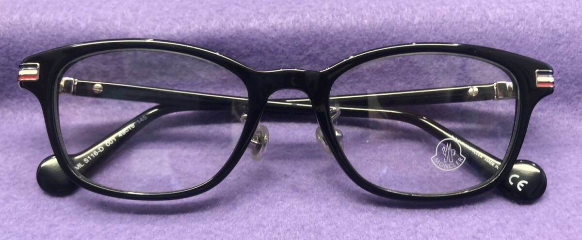 【美品】 モンクレール MONCLER ML 5116-D 001 49□19 145 度なし 眼鏡 メガネフレーム トリコロール
