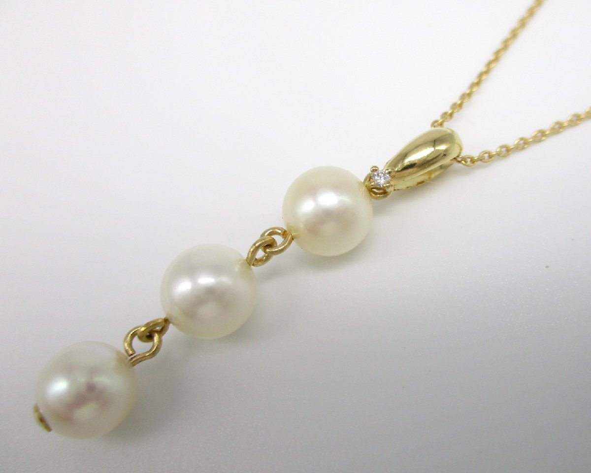 ■田崎真珠 TASAKI■美品■K18 3Pパール ダイヤ ネックレス■