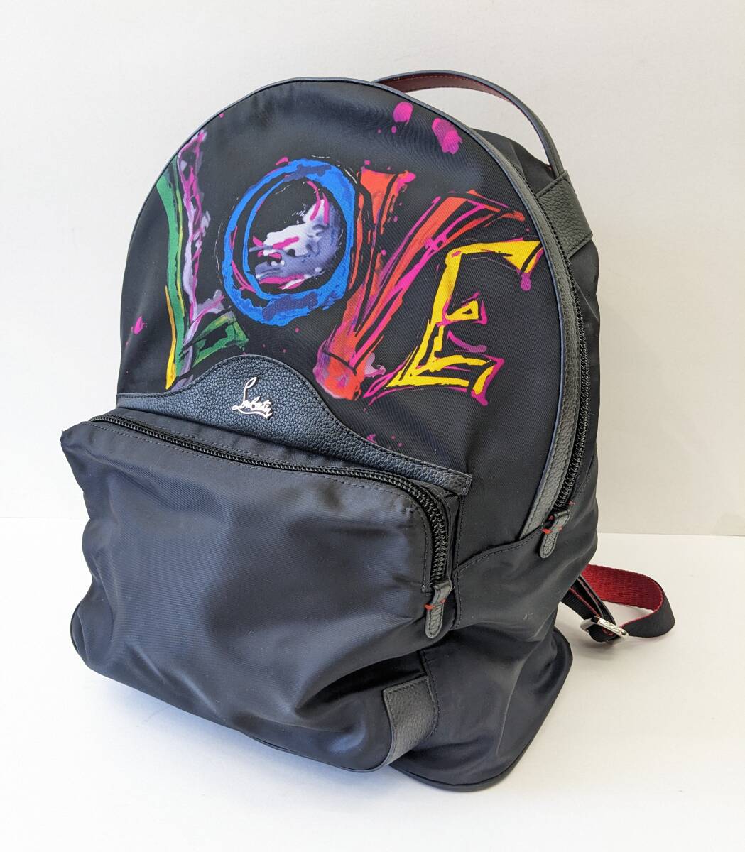 ■ChristianLouboutin クリスチャンルブタン バックパック リュックサック LOVE グラフィック ナイロン×レザー ブラック レッド