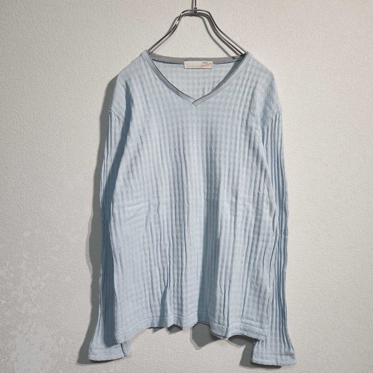 TAKEO KIKUCHI タケオキクチ ロングTシャツ カットソー Vネック 水色 メンズL相当 タイト目 