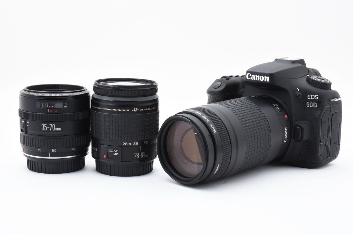 デジタル一眼レフカメラ Canon EOS 90Dトリプルレンズセット/EF 28-80㎜1:3.5-5.6IV/EF35-70㎜1:3.5-4.5/EF75-300㎜1:4-5.6II