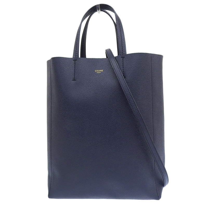 セリーヌ CELINE バーティカルカバスモール 2WAYバッグ トートバッグ ショルダーバッグ レザー ネイビー 中古 新入荷 OB2339