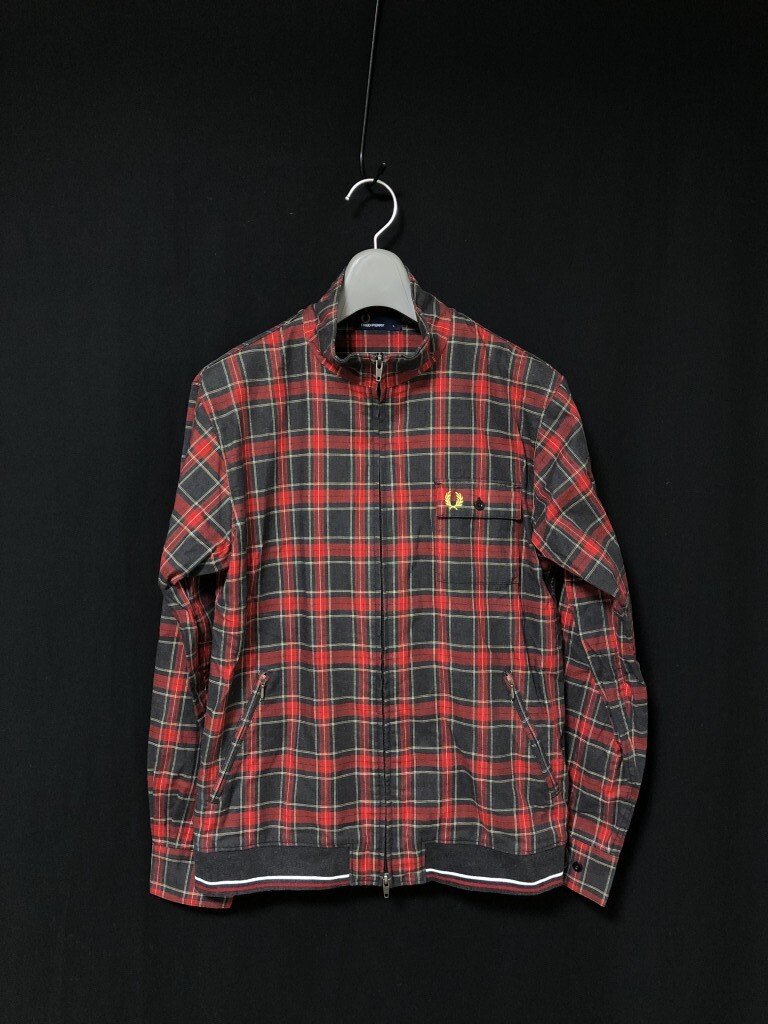 ◆FRED PERRY フレッドペリー タータンチェック　スイングトップ ハリントンジャケット ブルゾン Lサイズ レッド系