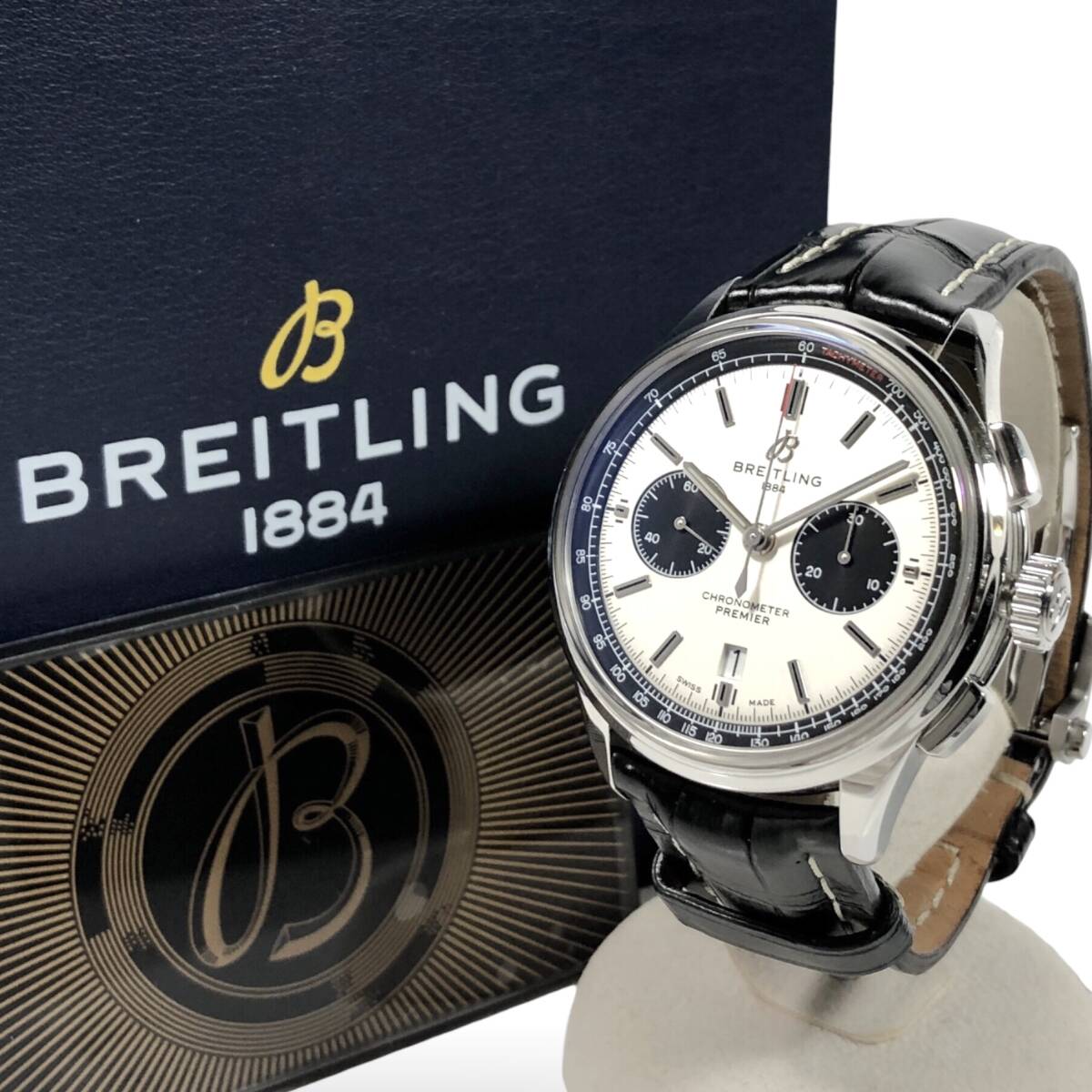 ＊BREITLING プレミエ B01 AB0118221G1P1 クロノグラフ デイト 自動巻 AT 白×黒文字盤 ホワイト ブラック ブライトリング 箱/保証書付