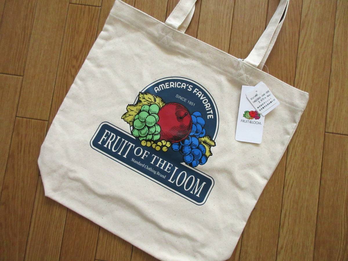 FRUIT OF THE LOOM　フルーツオブザルーム　プリント トートバッグ　（ネイビー）　綿100％　レトロ アメリカン　フルーツ 　FFGS SOUVENIR