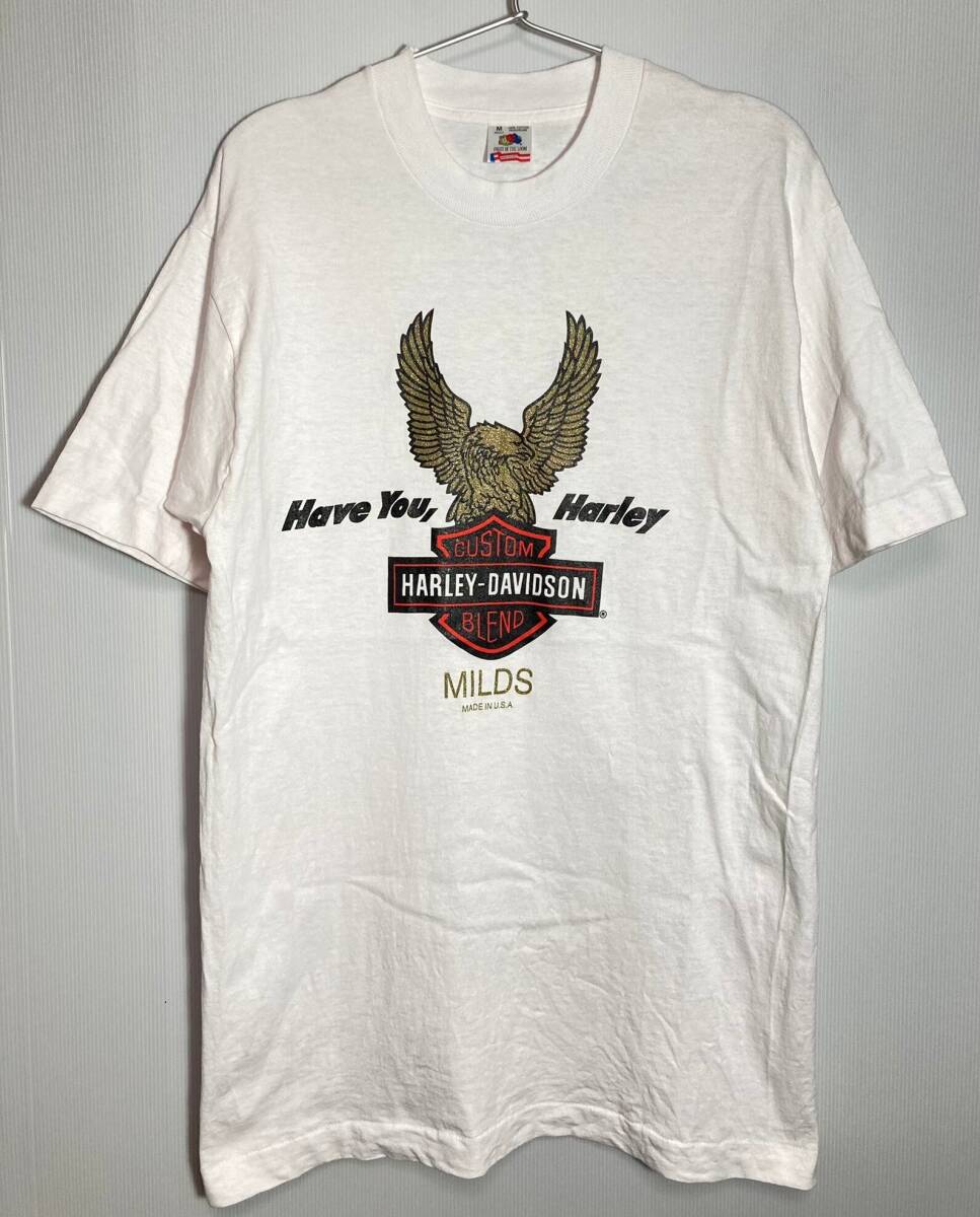 80～90s USA製 FRUIT OF THE LOOM HARLEY-DAVIDSON 白 Lサイズ 古着 ヴィンテージ ハーレー ラメ