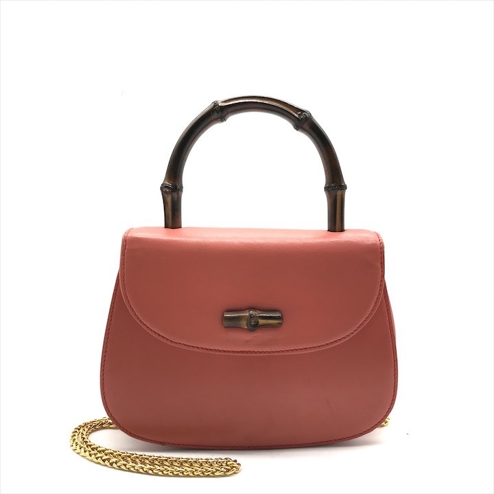 良品 GUCCI グッチ バンブー 2WAY ハンド チェーン ショルダー バッグ ピンク系 k4757
