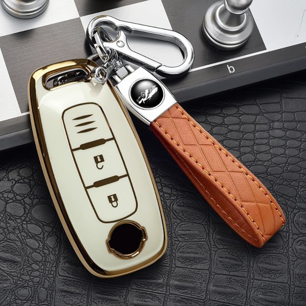 日産 NISSAN アリア セレナ サクラ エクストレイル T33系 キーケース キーカバー キーホルダー ホワイト ２ボタン