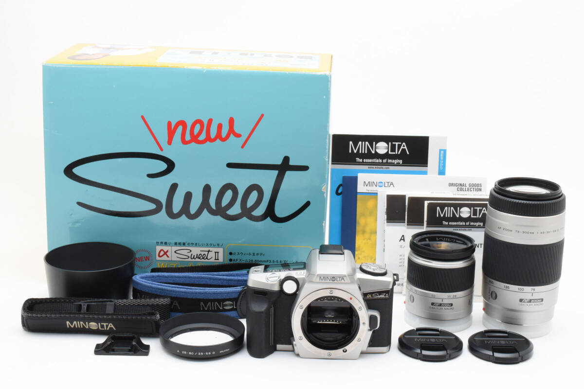 ★開封済み未使用品★ ミノルタ MINOLTA αSweet II シルバー Wズーム AF ZOOM 28-80mm 1:3.5-5.6 D AF ZOOM 75-300mm F4.5-5.6 D #1303A40