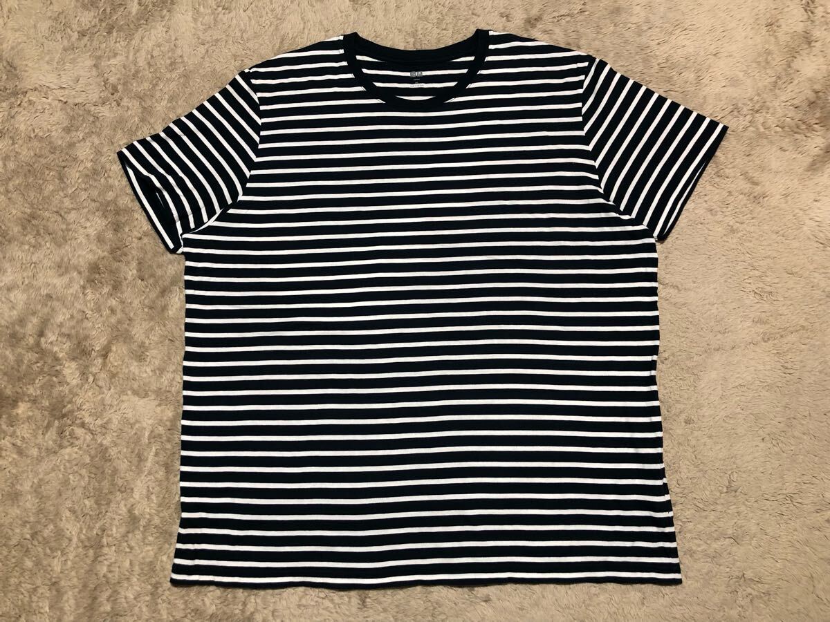 メンズ　ユニクロ　大きいサイズ　スーピマコットン　ボーダー柄　半袖Tシャツ　紺白　4XL