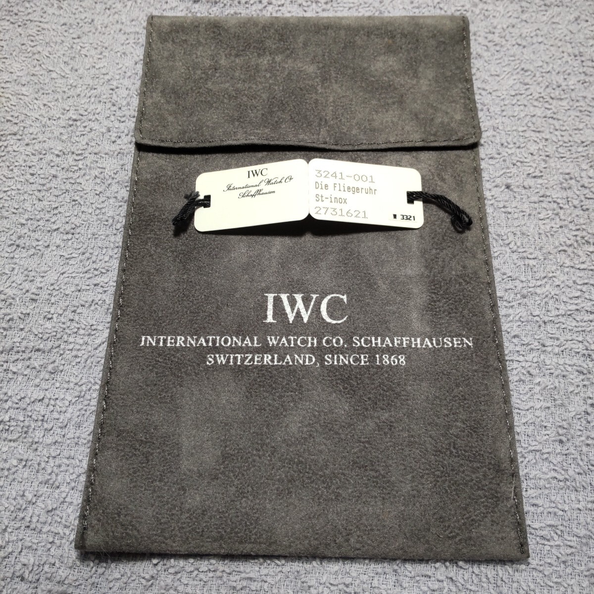 IWC 正規 時計 収納 灰色 グレー 系 携帯 ソフト ウォッチ ケース 保護 純正 パイロットウォッチ 3241-001 Mark XII タグ set 希少 激レア