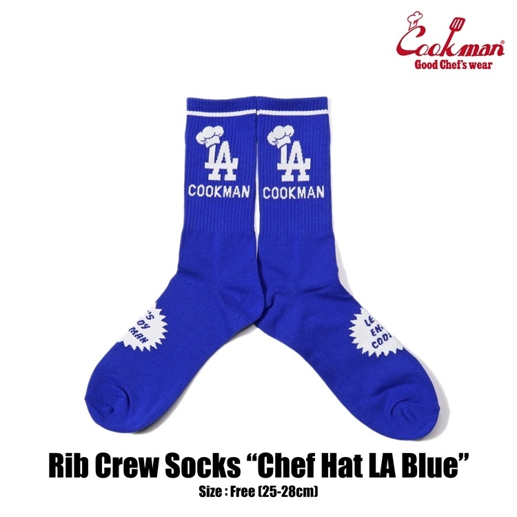 COOKMAN/クックマン　ソックス 　靴下　 Rib Crew Socks　『Chef Hat LA Blue』　シェフハット　LA　ブルー