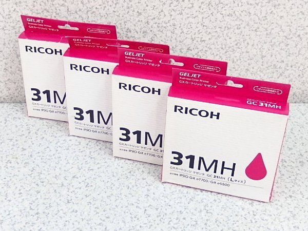 ■β 【未使用品】 純正インク GXカートリッジ Lサイズ RICOH/リコー GC31MH マゼンタ色 大容量 4個 【0430-04】