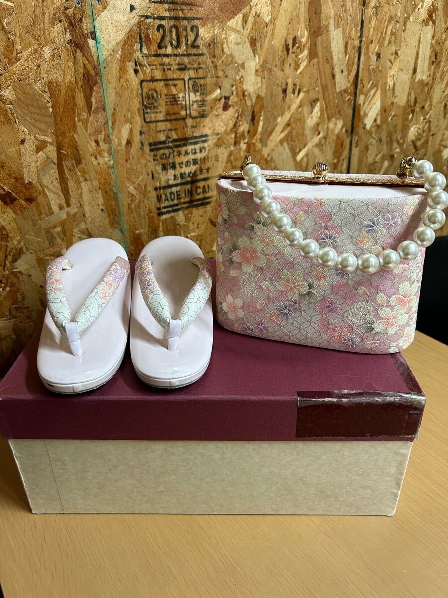 KS297】草履バッグセット 草履 バッグ 和装小物 成人式 振袖 卒業式　着物　 セット売り　23.5㎝ 記念撮影　前撮り　撮影小物　ピンク