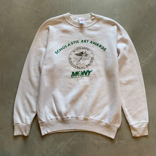 【M/L】USA製 80s-90s SOFFE ラグラン プリントスウェット ホワイト 白■ビンテージ オールド レトロ アメリカ古着 レディース