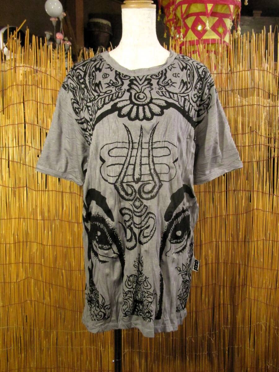 ⑤新品＊男女兼用＊皺加工＊コットン素材＊ガネーシャプリント＊半袖＊Ｔシャツ