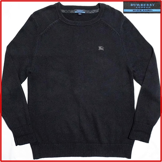 即決★BURBERRY LONDON/BLUE LABEL★メンズM 長袖コットンセーター バーバリーブルーレーベル 廃番 ブラック 黒 アウター 三陽商会 