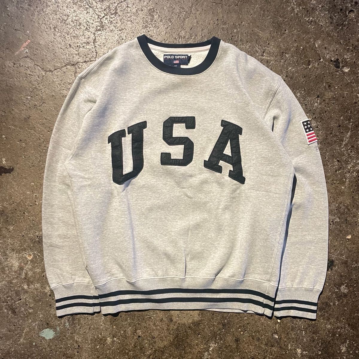 POLO SPORT 90s USA製 USAロゴワッペン スウェット トレーナー ポロスポーツ Ralph Lauren ラルフローレン　1990s 星条旗 ロゴ刺繍