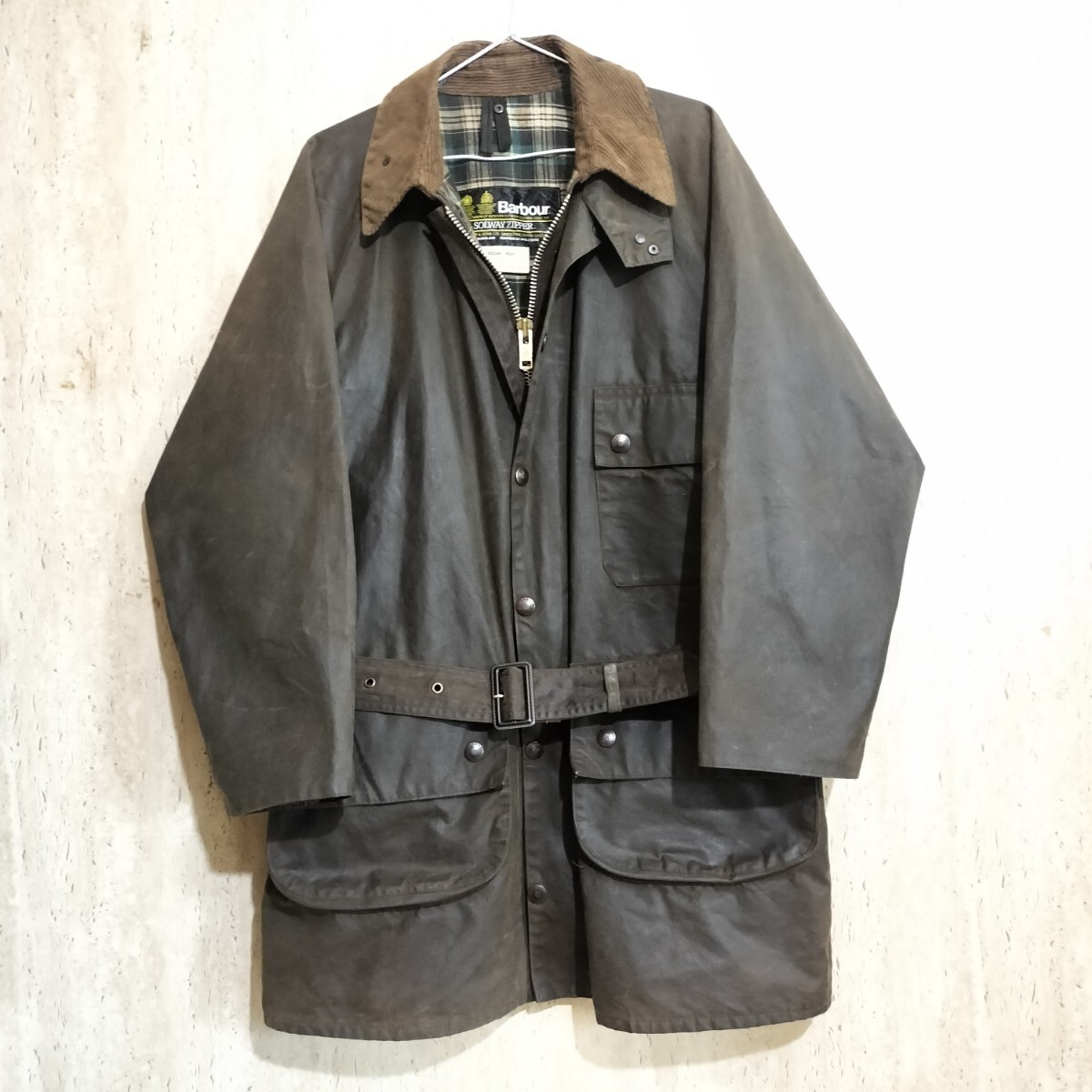 80s BARBOUR SOLWAY ZIPPER c40 1985 オリーブ バブアー　ソルウェイジッパー 2クラウン　