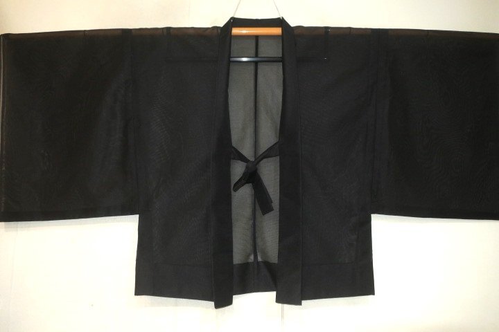 拾10400RM 化繊紗絽 男十徳羽織 裄72丈73К筒袖型の羽織 黒無地 新品 茶道・茶人好み （お客様に合ったオーダーサイズ可能）