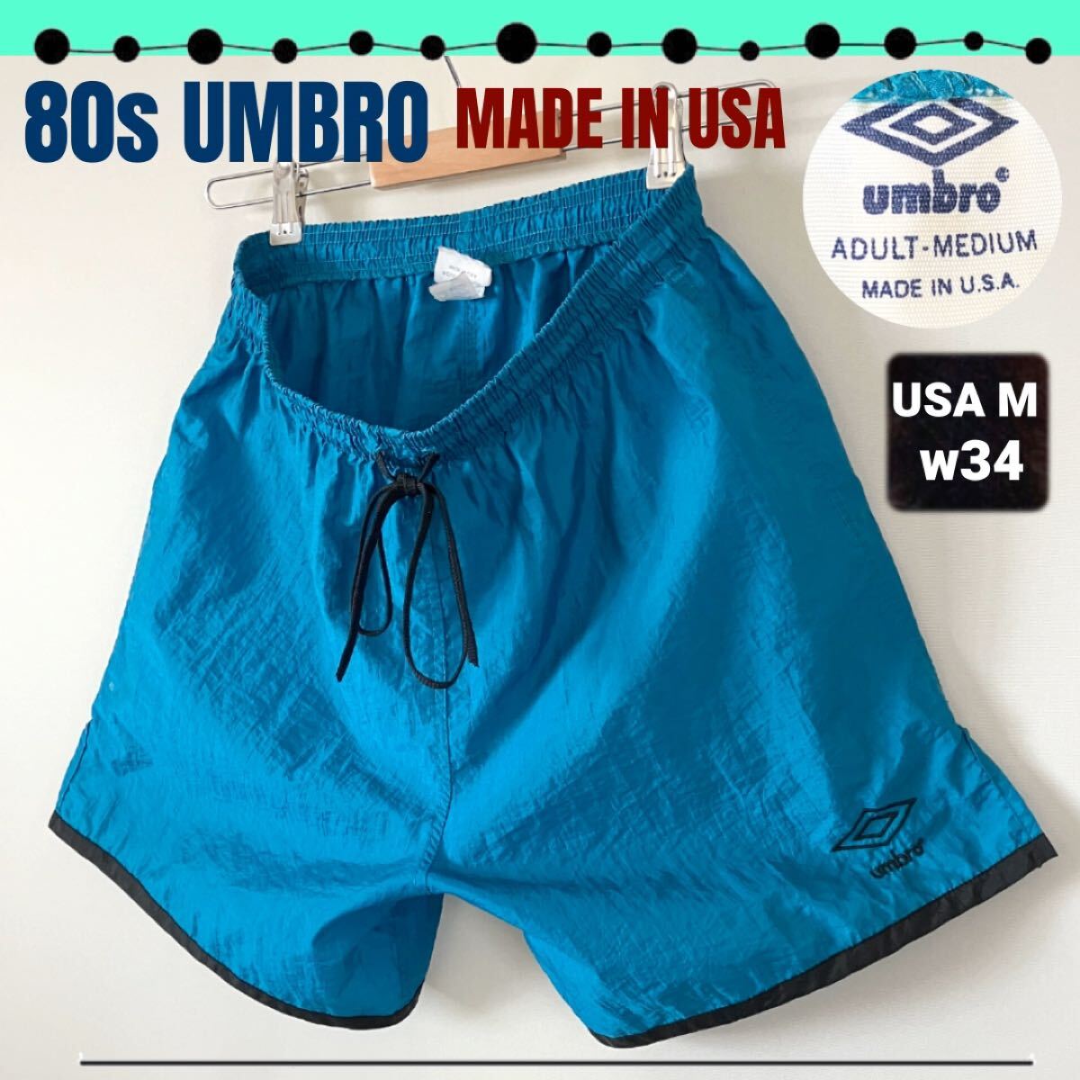 80sビンテージ ★アンブロ/UMBRO★USA製★ウーブンナイロンショーツ/ショートパンツ★サッカー★刺繍ロゴ★USAメンズM/w34