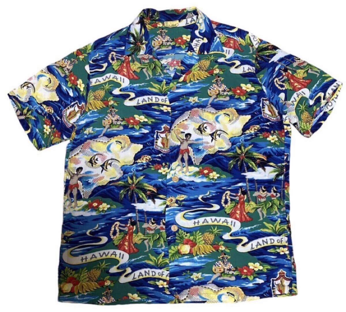 送料無料 ■ HALE HAWAII 東洋 サンサーフ ■ スペシャルエディション SS36984 LAND OF ALOHA ランド オブ 壁縮緬 プリント アロハシャツ