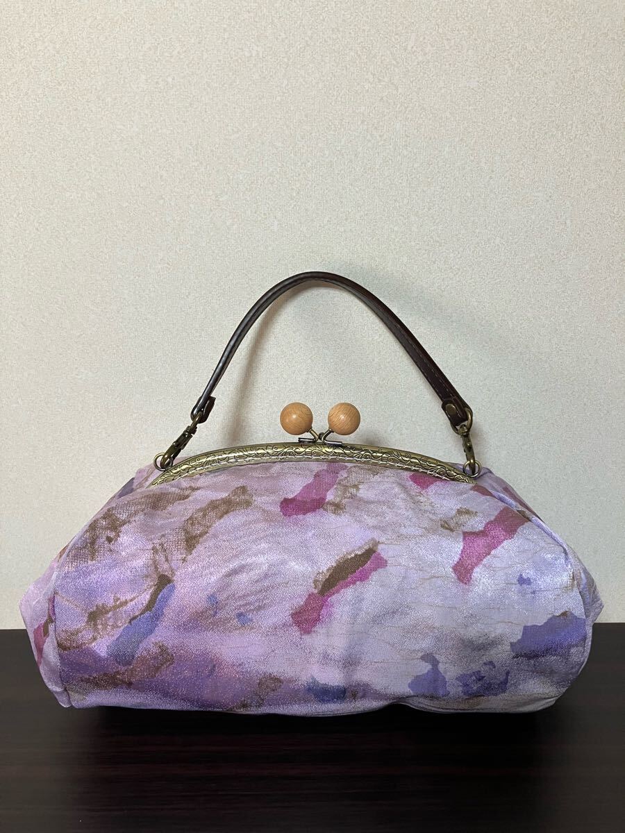 アンズルーム★コロンと可愛い　がま口　バッグ★ハンドバッグ★着物リメイク★紫系