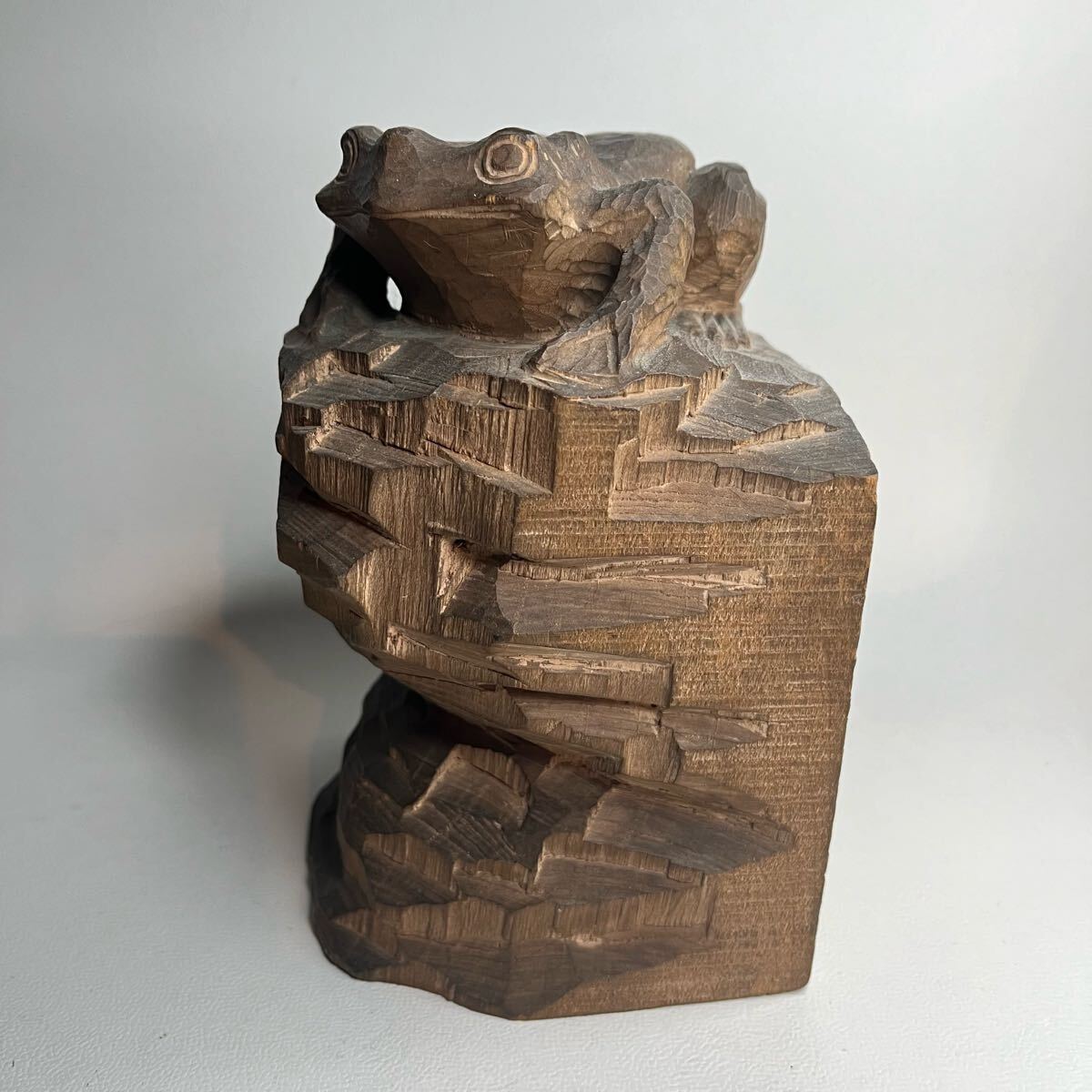 希少 当時物 木彫り 蛙 海笛 作 彫刻 時代物 高さ17cm